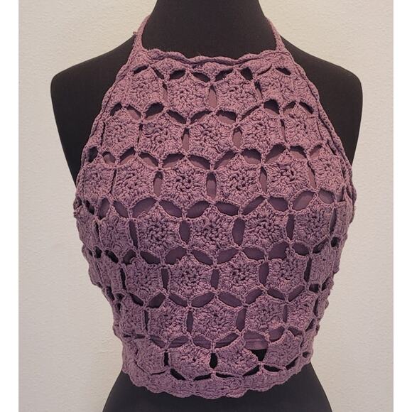 Say What? Tops - Lilac Mandala Crochet Halter Crop Top XL Boho Fairycore Festival